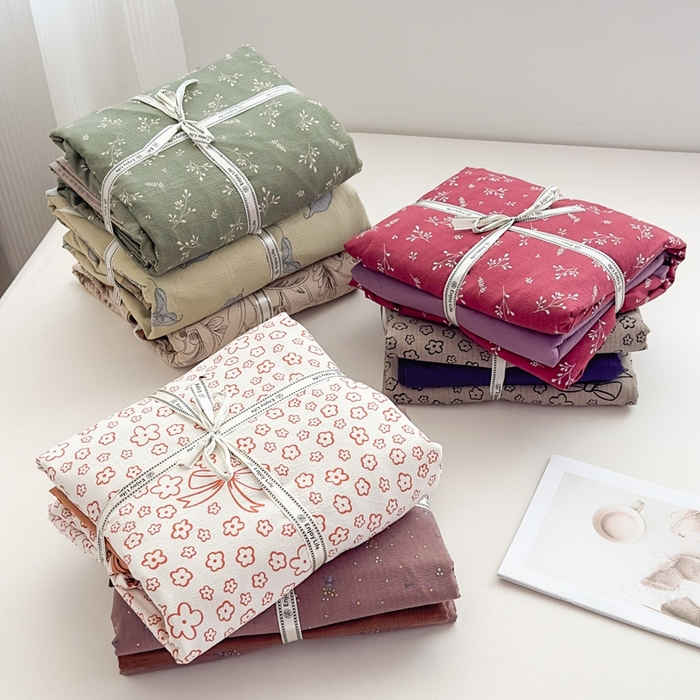 91家纺网 家纺一手货源 找家纺 （总）亨通家纺 2025新款复古原麻双层纱臻至系列四件套