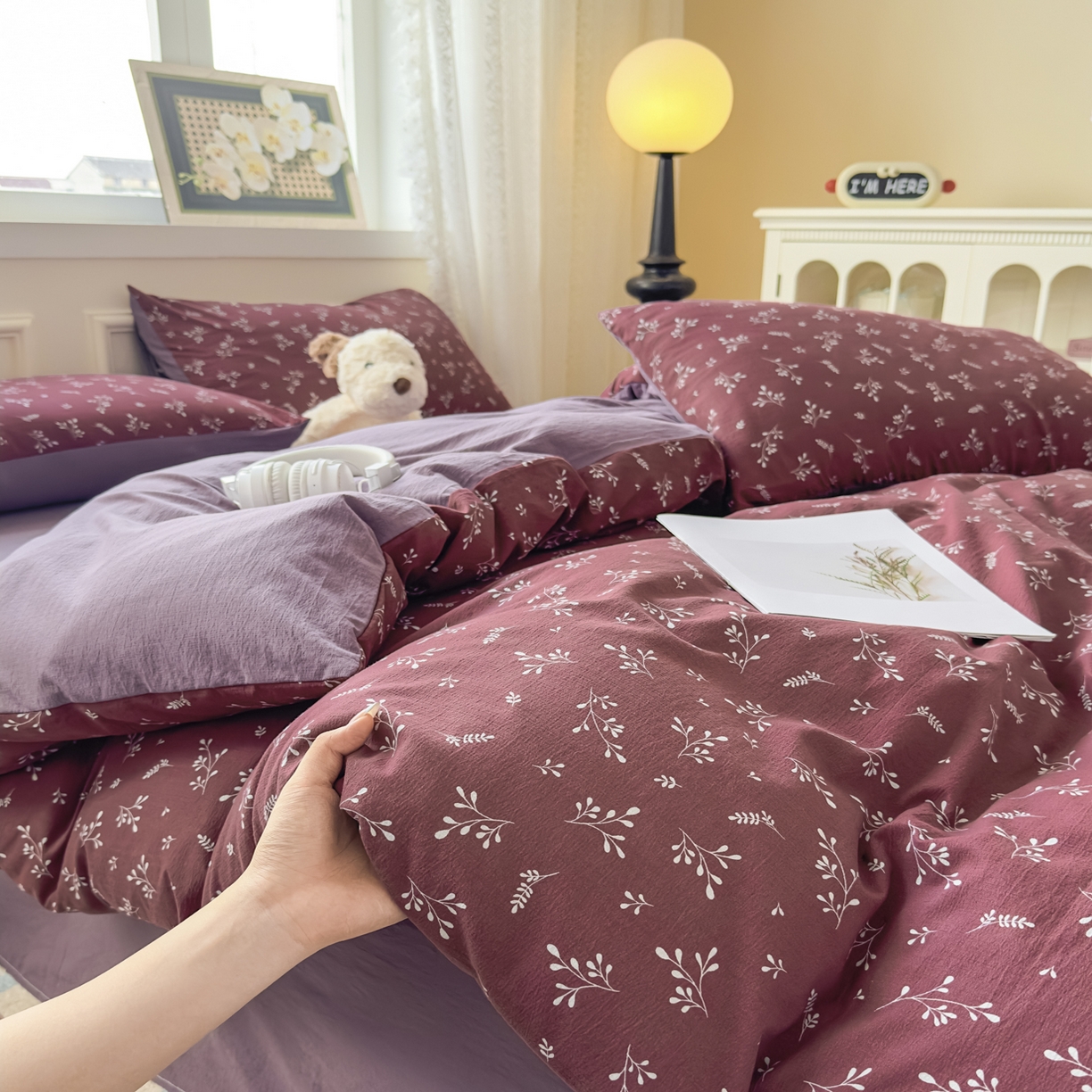 91家纺网 家纺一手货源 找家纺 亨通家纺 2025新款复古原麻双层纱臻至系列四件套 绯色花蔓