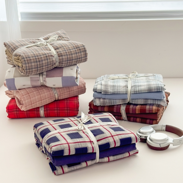 91家纺网 家纺一手货源 找家纺 亨通家纺 2025新款复古原麻双层纱臻至系列四件套 组合图仅供展示