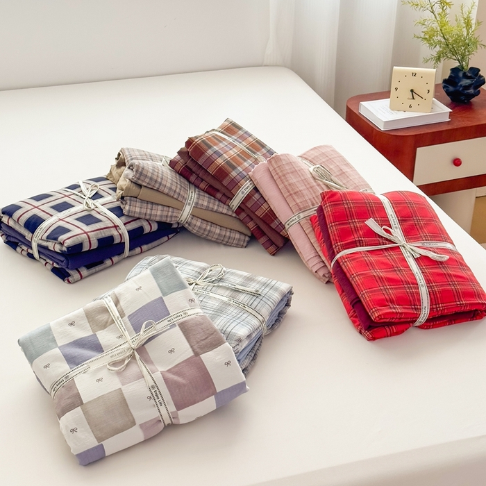 91家纺网 家纺一手货源 找家纺 亨通家纺 2025新款复古原麻双层纱臻至系列四件套 组合图仅供展示