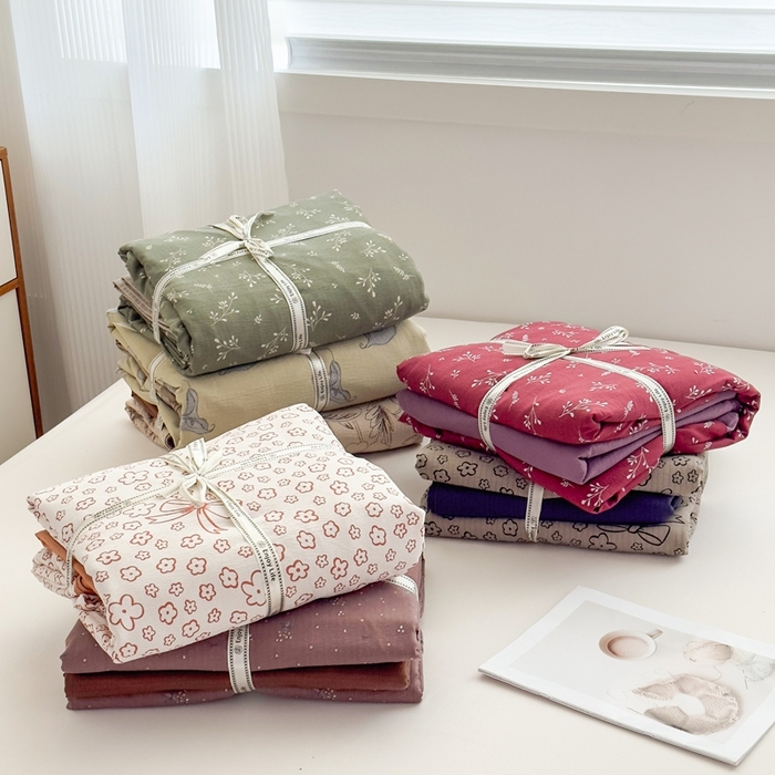 91家纺网 家纺一手货源 找家纺 亨通家纺 2025新款复古原麻双层纱臻至系列四件套 组合图仅供展示