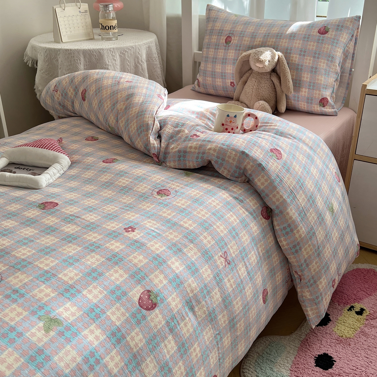 91家纺网 家纺一手货源 找家纺 （总）韩巢家纺 2025新款双层纱学生季床铺单件被套宿舍寝室上下铺三件套