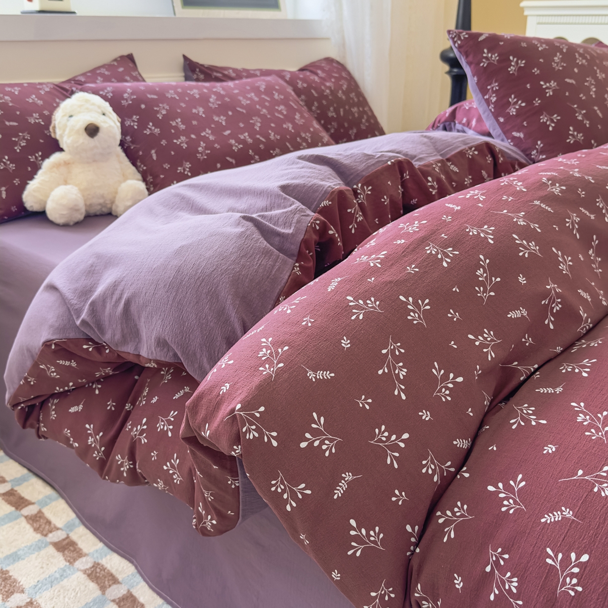 91家纺网 家纺一手货源 找家纺 亨通家纺 2025新款复古原麻双层纱臻至系列四件套 绯色花蔓