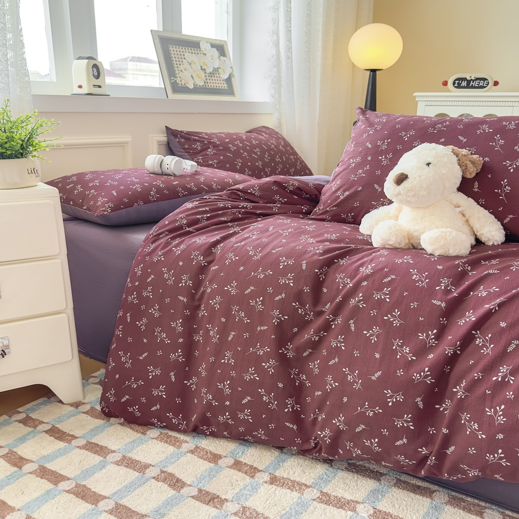 91家纺网 家纺一手货源 找家纺 亨通家纺 2025新款复古原麻双层纱臻至系列四件套 绯色花蔓