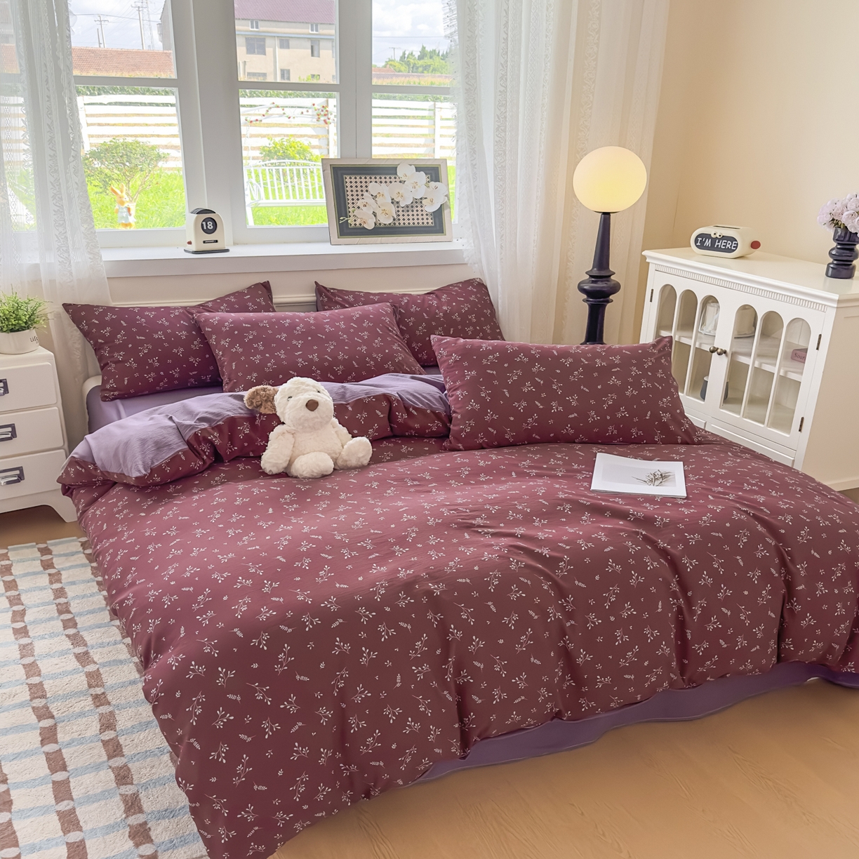 91家纺网 家纺一手货源 找家纺 亨通家纺 2025新款复古原麻双层纱臻至系列四件套 绯色花蔓