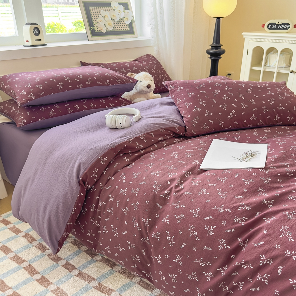 91家纺网 家纺一手货源 找家纺 亨通家纺 2025新款复古原麻双层纱臻至系列四件套 绯色花蔓