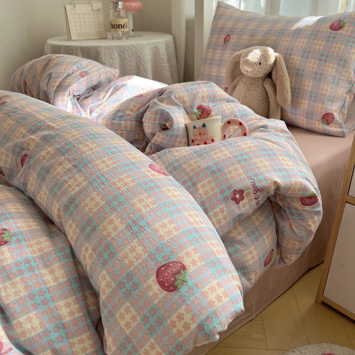 91家纺网 家纺一手货源 找家纺 （总）韩巢家纺 2025新款双层纱学生季床铺单件被套宿舍寝室上下铺三件套