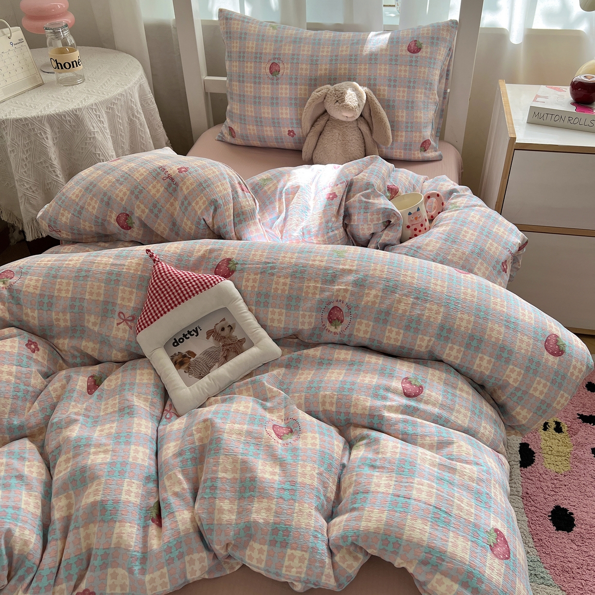 91家纺网 家纺一手货源 找家纺 （总）韩巢家纺 2025新款双层纱学生季床铺单件被套宿舍寝室上下铺三件套