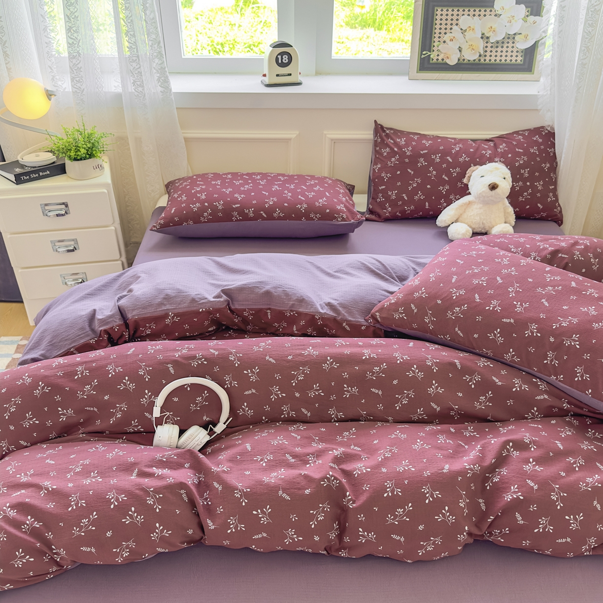 91家纺网 家纺一手货源 找家纺 亨通家纺 2025新款复古原麻双层纱臻至系列四件套 绯色花蔓