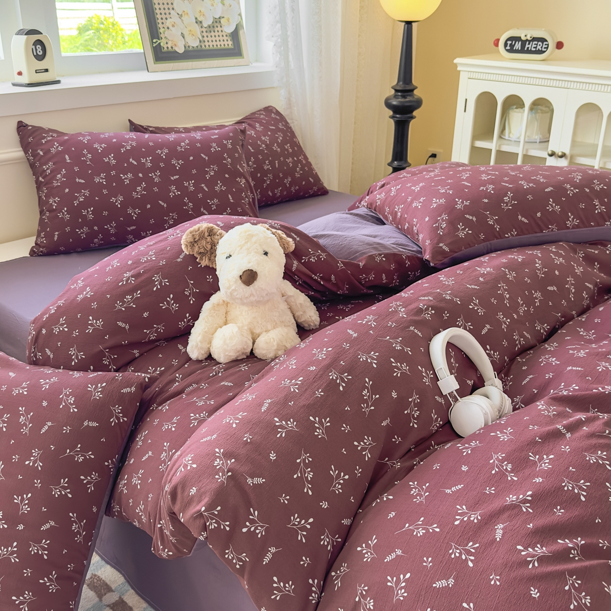 91家纺网 家纺一手货源 找家纺 亨通家纺 2025新款复古原麻双层纱臻至系列四件套 绯色花蔓