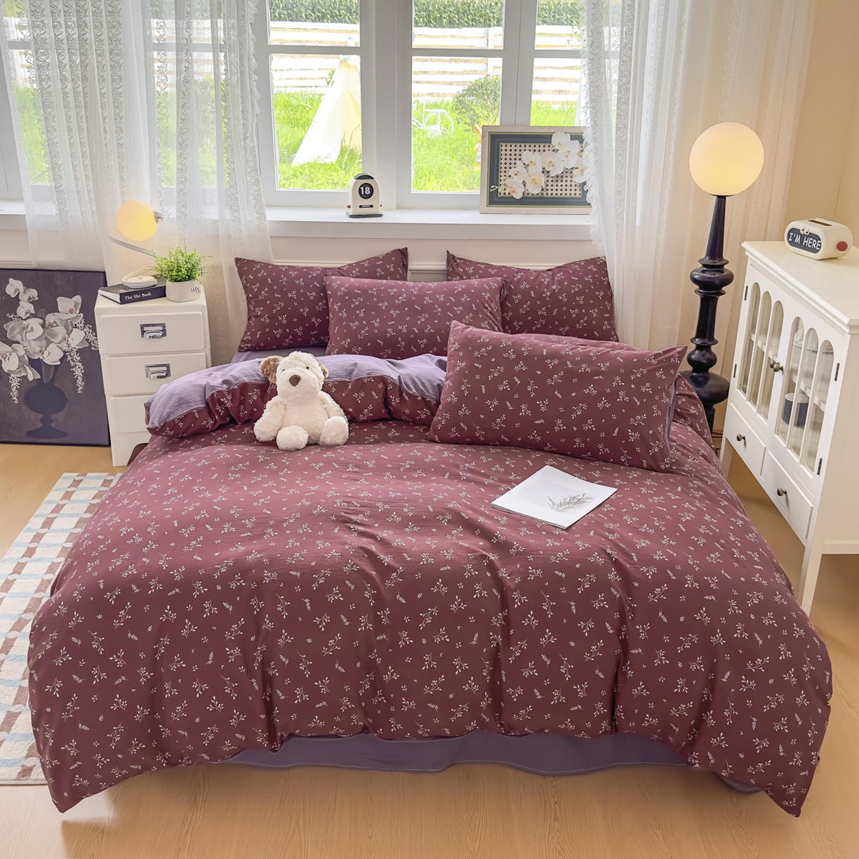 91家纺网 家纺一手货源 找家纺 亨通家纺 2025新款复古原麻双层纱臻至系列四件套 绯色花蔓