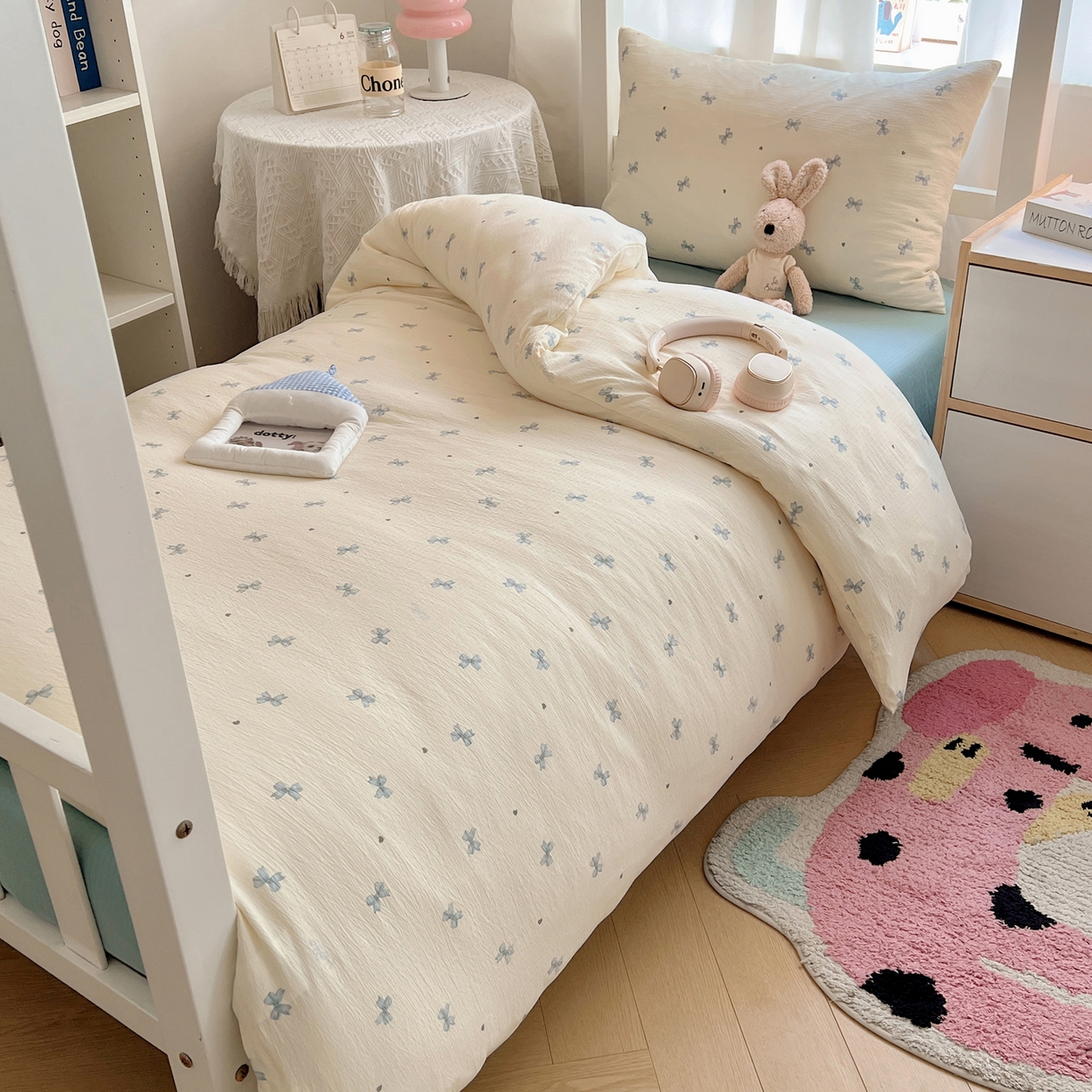 91家纺网 家纺一手货源 找家纺 （总）韩巢家纺 2025新款双层纱学生季床铺单件被套宿舍寝室上下铺三件套