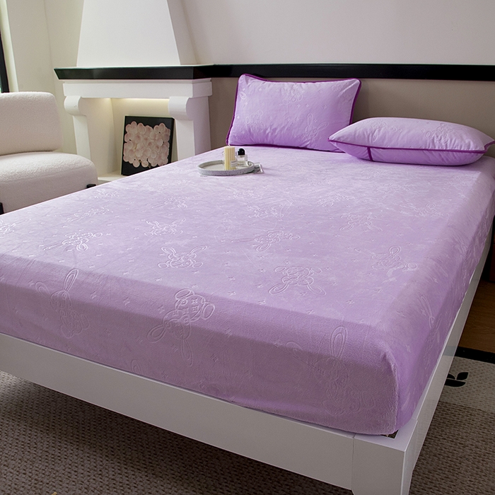 91家纺网 家纺一手货源 找家纺 茗婷2025水晶绒保暖防水床笠供跨境外贸亚马逊外贸尺寸不支持退货 丁香紫