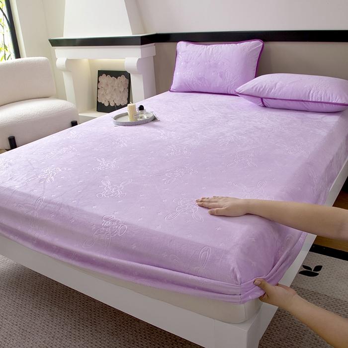 91家纺网 家纺一手货源 找家纺 茗婷2025水晶绒保暖防水床笠供跨境外贸亚马逊外贸尺寸不支持退货 丁香紫