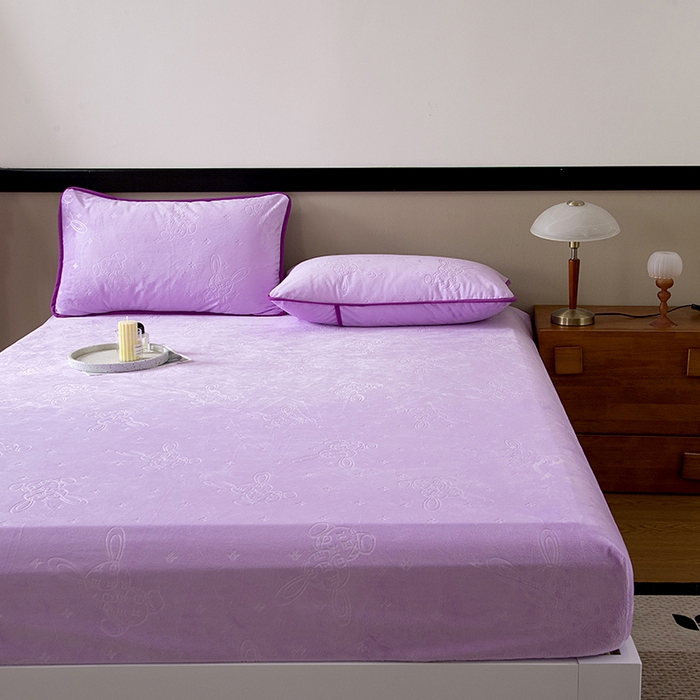 91家纺网 家纺一手货源 找家纺 茗婷2025水晶绒保暖防水床笠供跨境外贸亚马逊外贸尺寸不支持退货 丁香紫