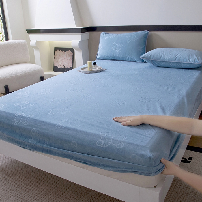 91家纺网 家纺一手货源 找家纺 茗婷2025水晶绒保暖防水床笠供跨境外贸亚马逊外贸尺寸不支持退货 湖蓝色