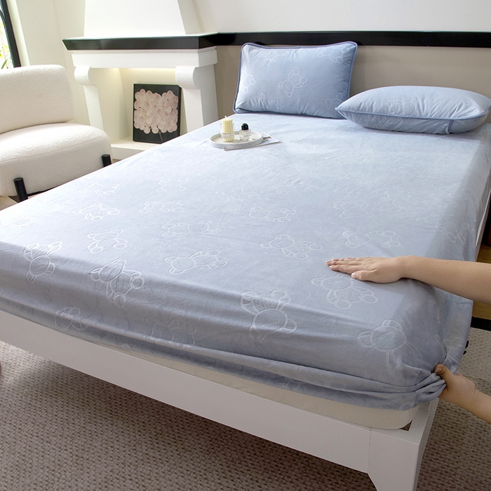 91家纺网 家纺一手货源 找家纺 茗婷2025水晶绒保暖防水床笠供跨境外贸亚马逊外贸尺寸不支持退货 浅灰