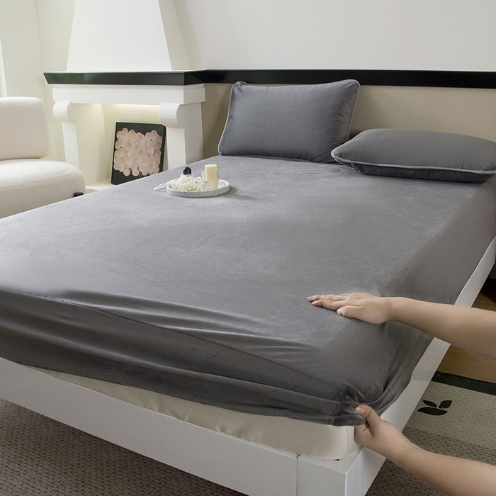 91家纺网 家纺一手货源 找家纺 茗婷2025水晶绒保暖防水床笠供跨境外贸亚马逊外贸尺寸不支持退货 深灰