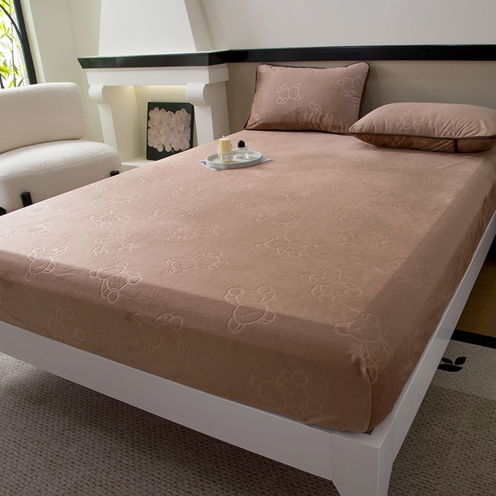 91家纺网 家纺一手货源 找家纺 茗婷2025水晶绒保暖防水床笠供跨境外贸亚马逊外贸尺寸不支持退货 深咖色