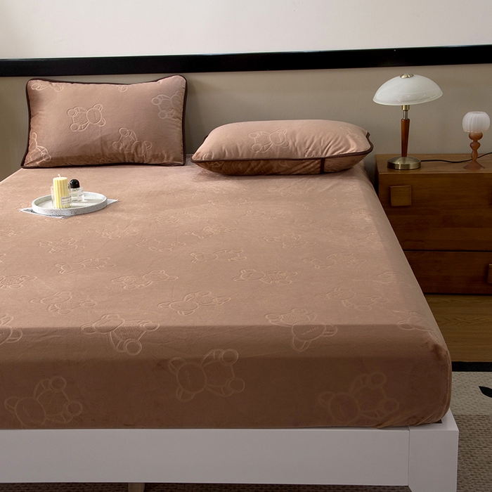 91家纺网 家纺一手货源 找家纺 茗婷2025水晶绒保暖防水床笠供跨境外贸亚马逊外贸尺寸不支持退货 深咖色