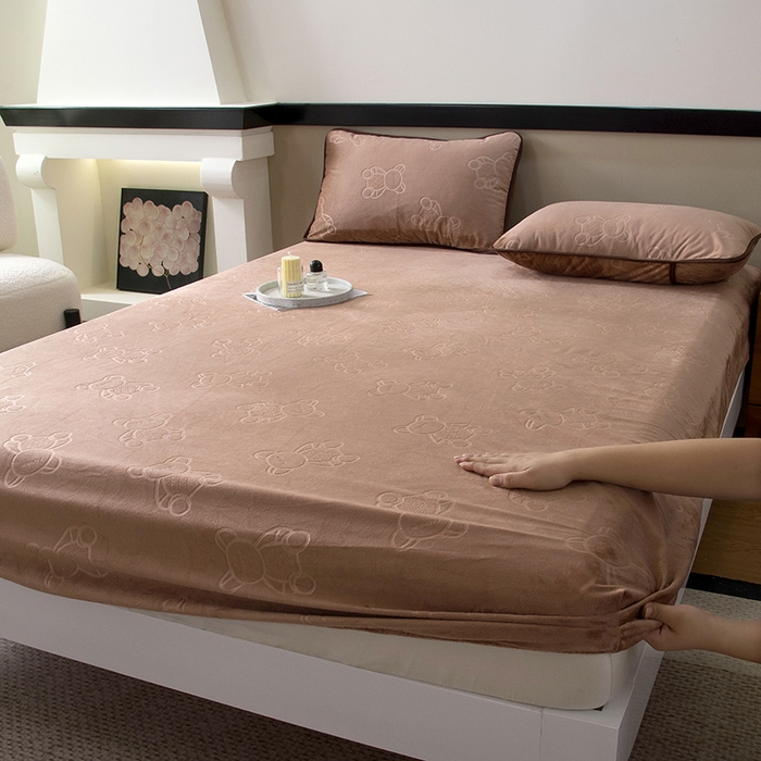 91家纺网 家纺一手货源 找家纺 茗婷2025水晶绒保暖防水床笠供跨境外贸亚马逊外贸尺寸不支持退货 深咖色