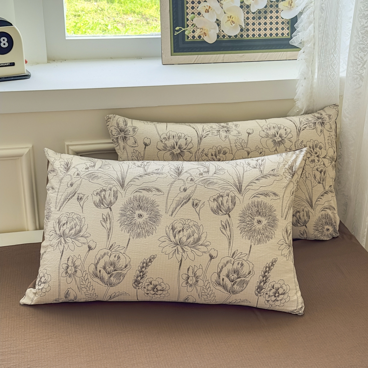 91家纺网 家纺一手货源 找家纺 亨通家纺 2025新款复古原麻双层纱臻至系列四件套 花蔓织梦