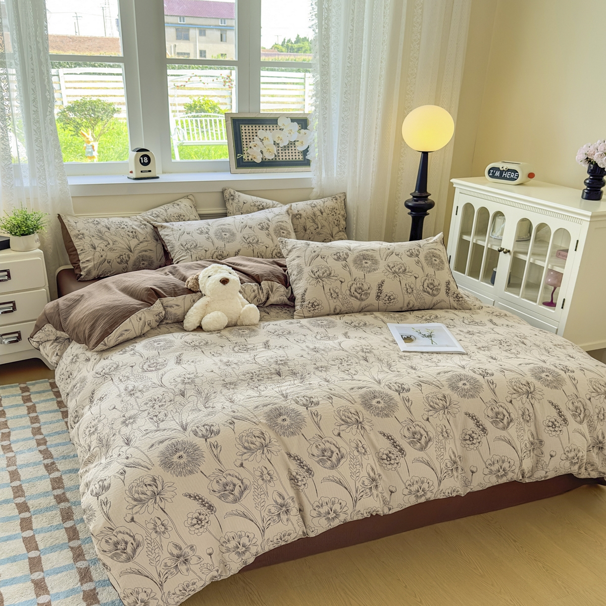 91家纺网 家纺一手货源 找家纺 亨通家纺 2025新款复古原麻双层纱臻至系列四件套 花蔓织梦