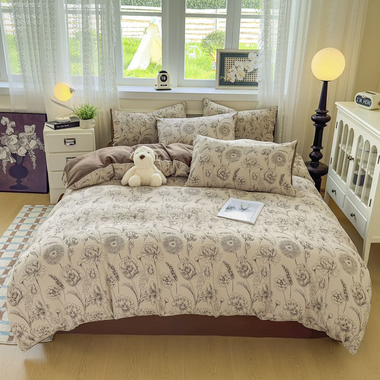 91家纺网 家纺一手货源 找家纺 亨通家纺 2025新款复古原麻双层纱臻至系列四件套 花蔓织梦