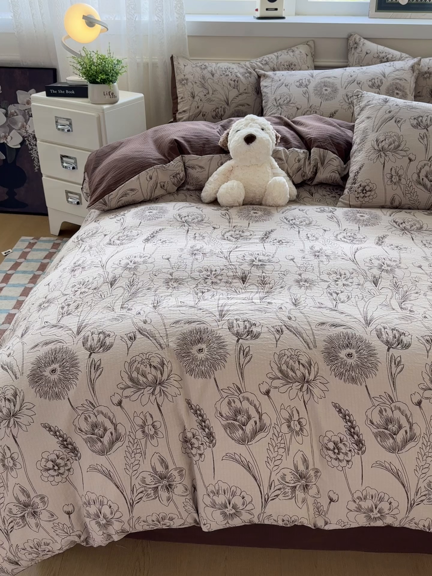 91家纺网 家纺一手货源 找家纺 亨通家纺 2025新款复古原麻双层纱臻至系列四件套 花蔓织梦