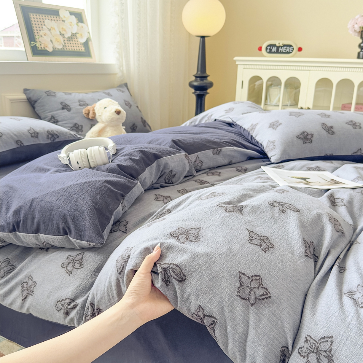 亨通家纺 2025新款复古原麻双层纱臻至系列四件套 梦幻花兰