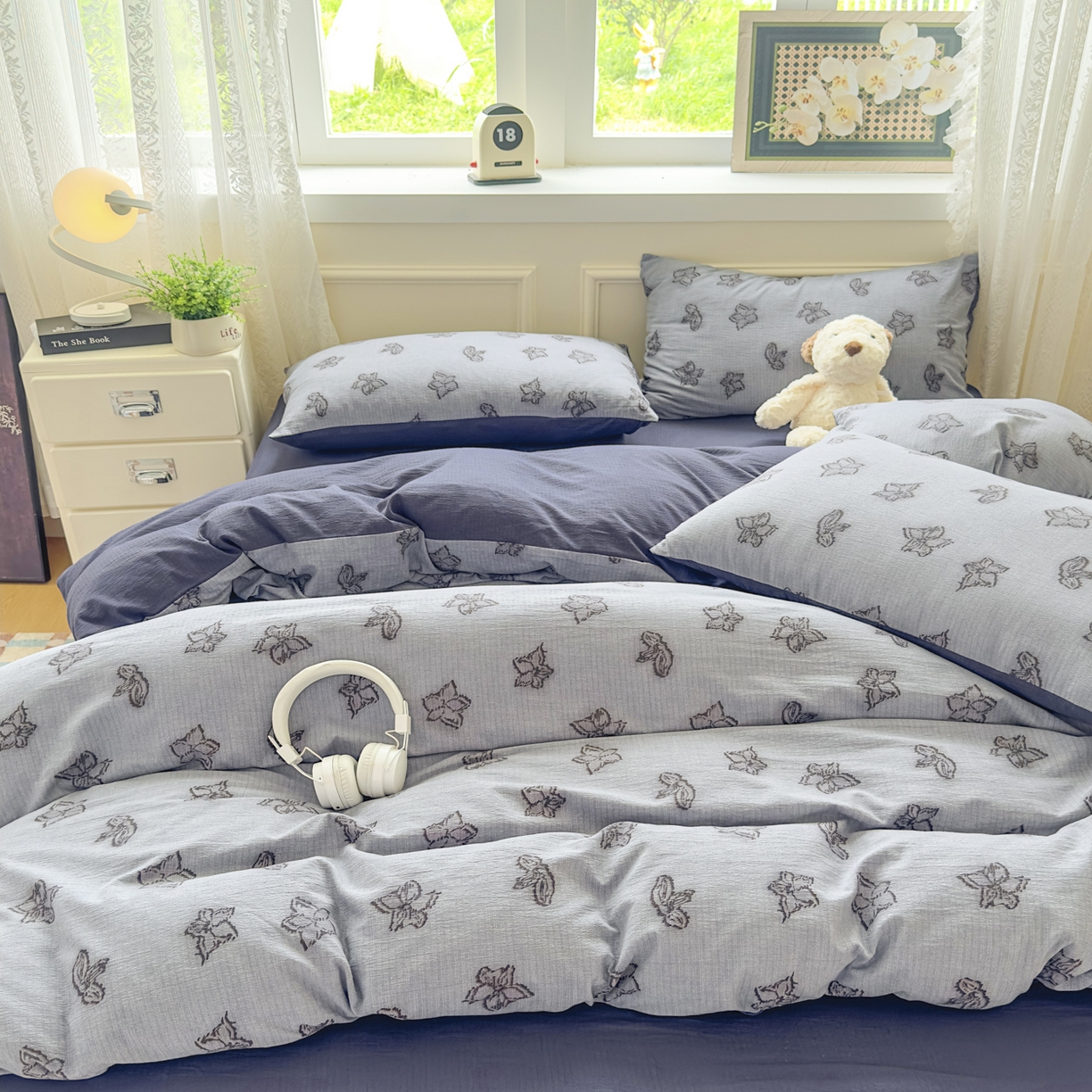 91家纺网 家纺一手货源 找家纺 亨通家纺 2025新款复古原麻双层纱臻至系列四件套 梦幻花兰