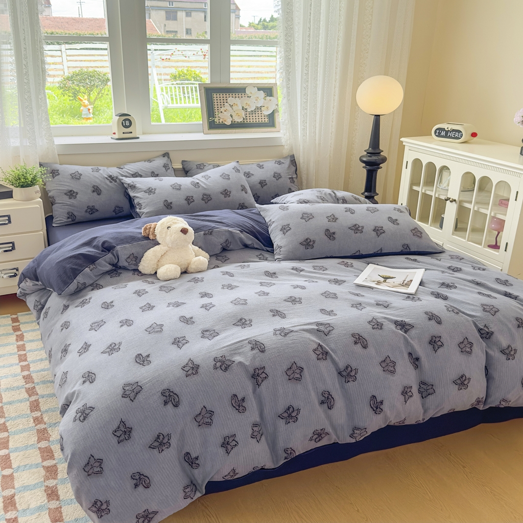 91家纺网 家纺一手货源 找家纺 亨通家纺 2025新款复古原麻双层纱臻至系列四件套 梦幻花兰