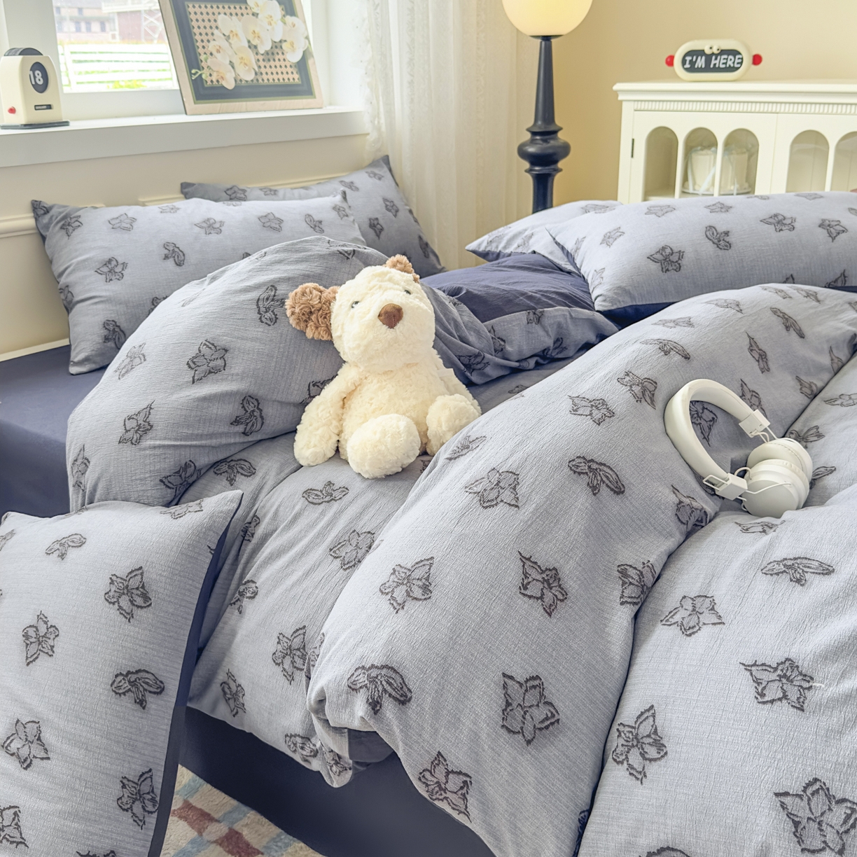 91家纺网 家纺一手货源 找家纺 亨通家纺 2025新款复古原麻双层纱臻至系列四件套 梦幻花兰