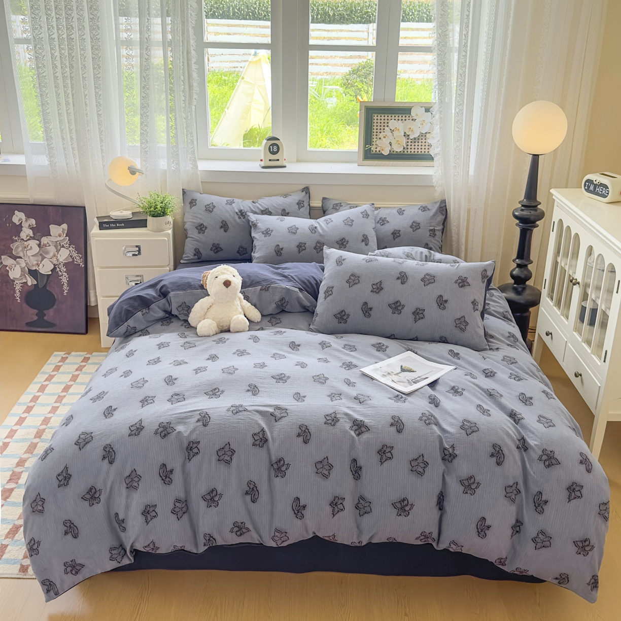 91家纺网 家纺一手货源 找家纺 亨通家纺 2025新款复古原麻双层纱臻至系列四件套 梦幻花兰