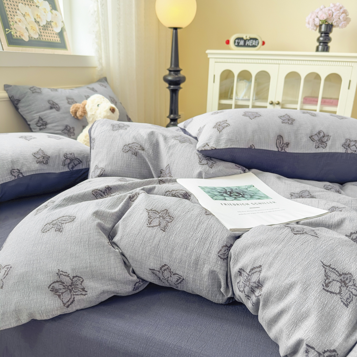 91家纺网 家纺一手货源 找家纺 亨通家纺 2025新款复古原麻双层纱臻至系列四件套 梦幻花兰