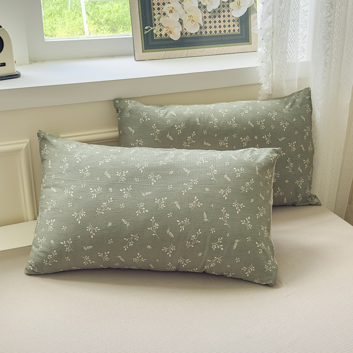 91家纺网 家纺一手货源 找家纺 亨通家纺 2025新款复古原麻双层纱臻至系列四件套 墨绿絮语