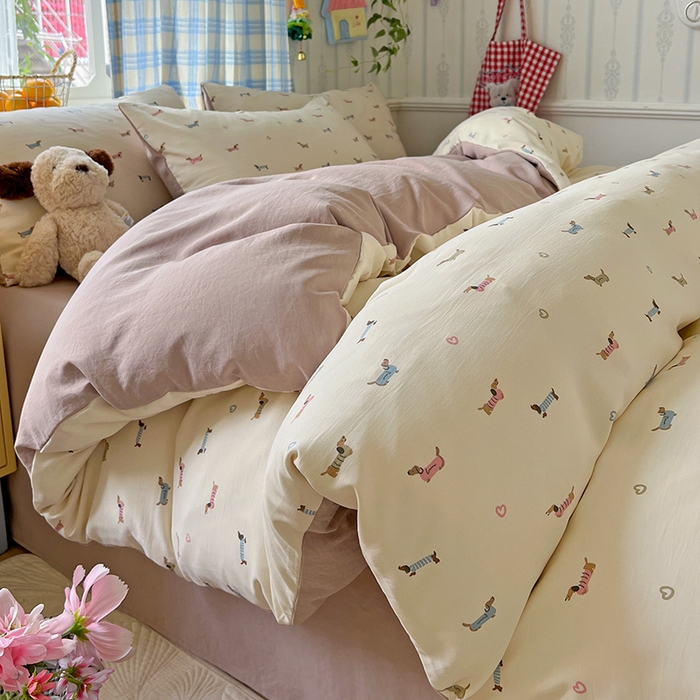 91家纺网 家纺一手货源 找家纺 名品家纺 2025新款加厚高克重人字纹优卡棉双层纱提花四件套（提供买家秀） 汪汪队