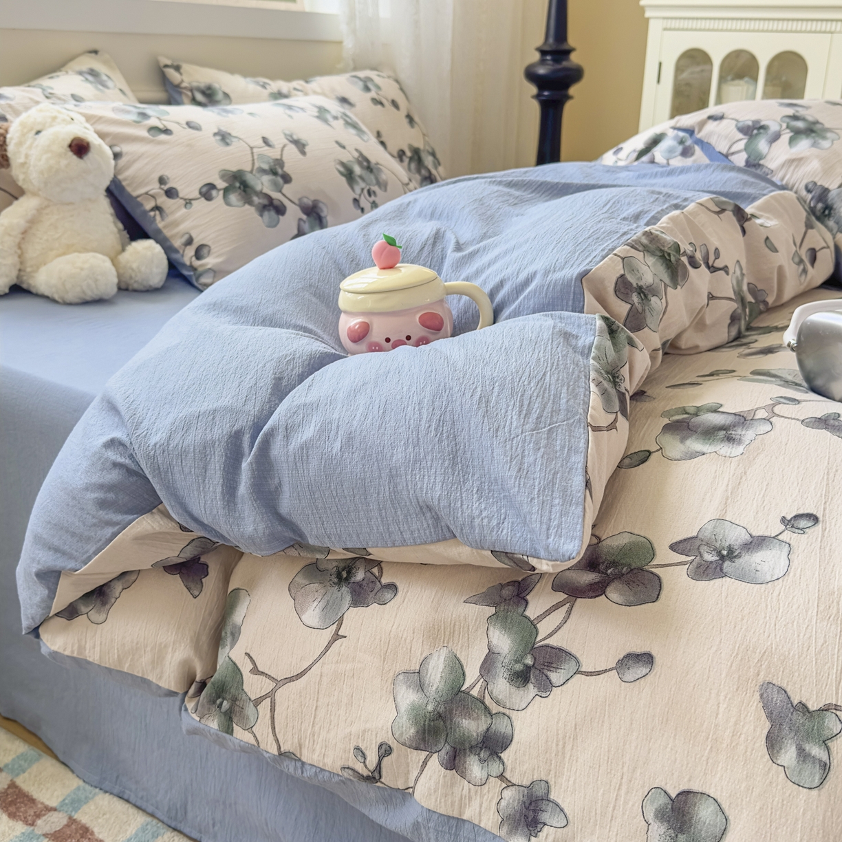 91家纺网 家纺一手货源 找家纺 亨通家纺 2025新款复古原麻双层纱臻至系列四件套 木棉花开