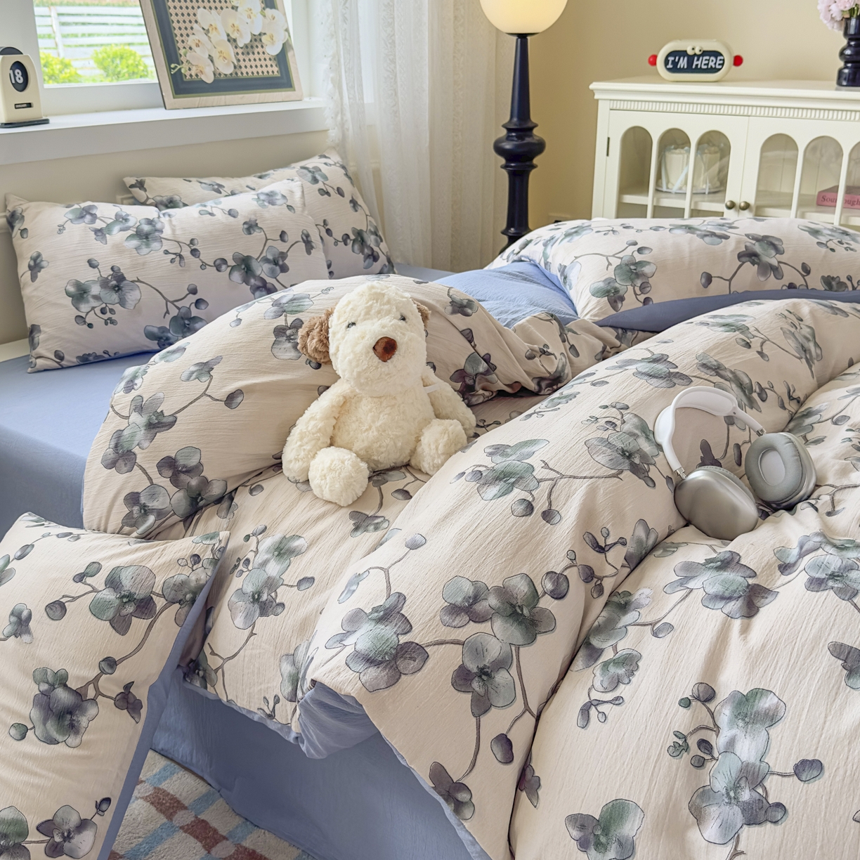 91家纺网 家纺一手货源 找家纺 亨通家纺 2025新款复古原麻双层纱臻至系列四件套 木棉花开