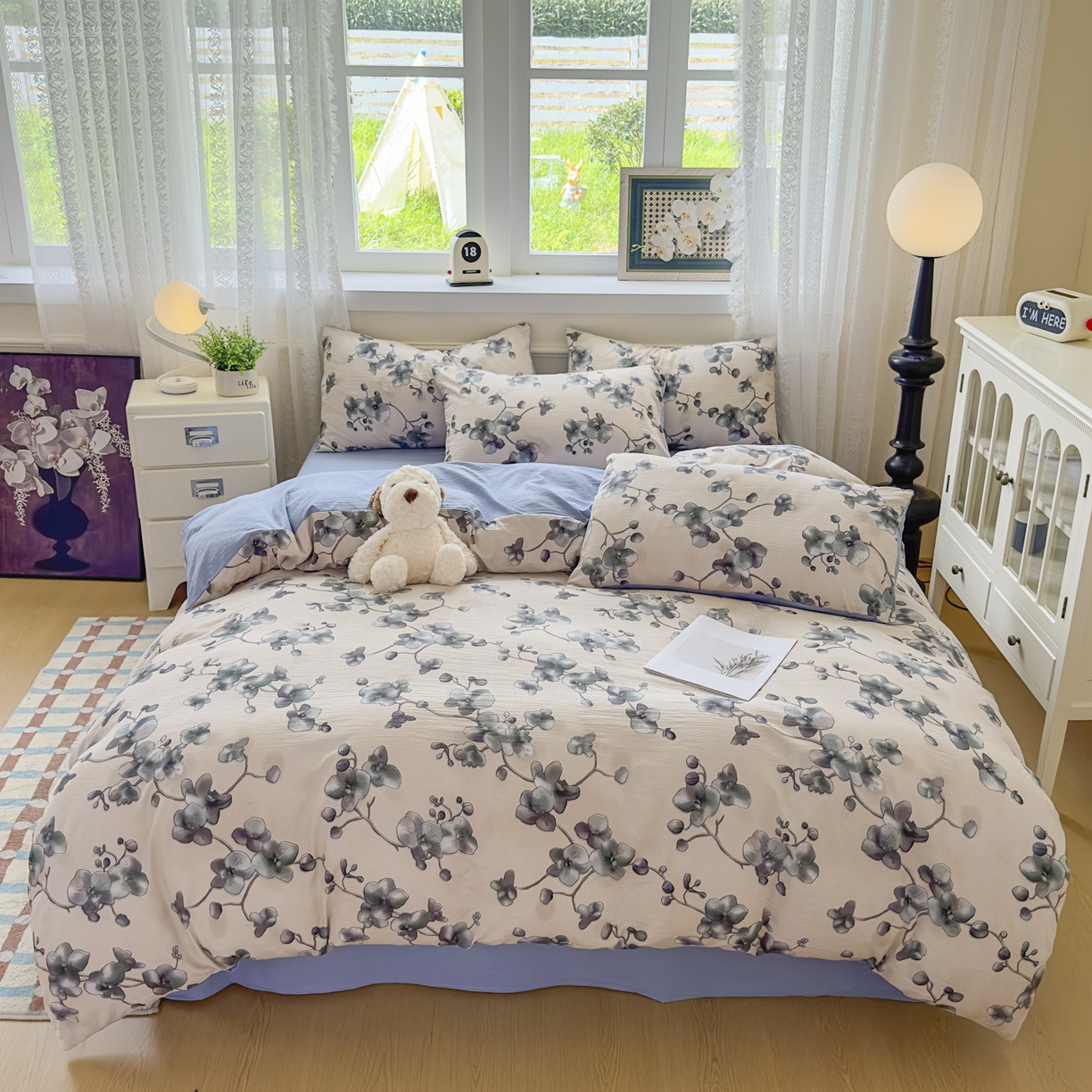 91家纺网 家纺一手货源 找家纺 亨通家纺 2025新款复古原麻双层纱臻至系列四件套 木棉花开