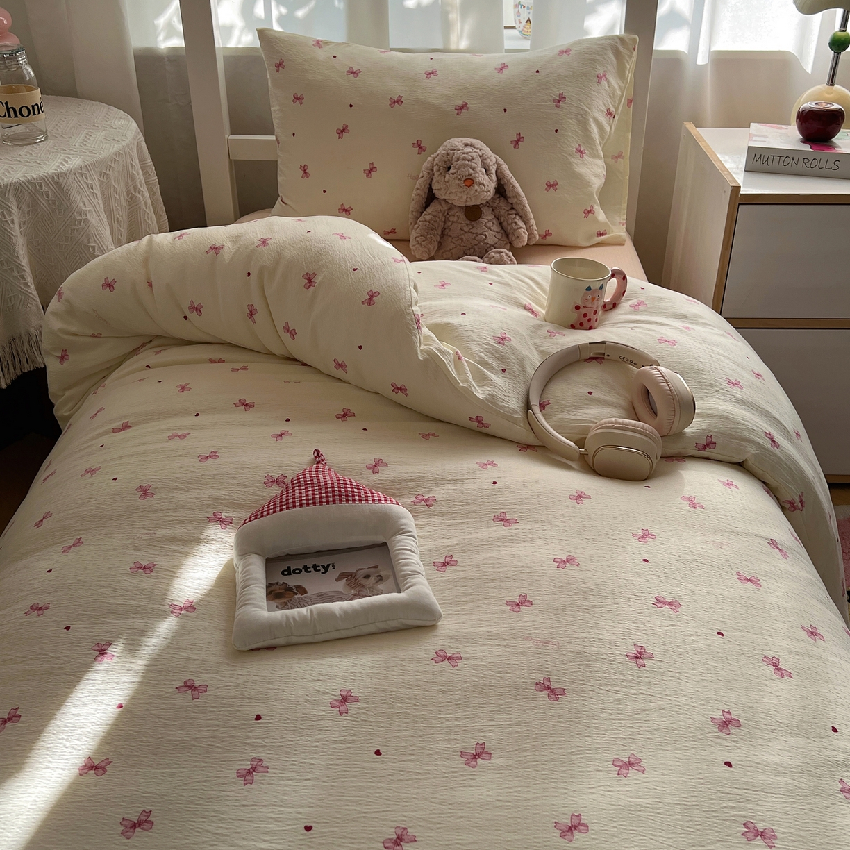 91家纺网 家纺一手货源 找家纺 韩巢家纺 2025新款双层纱学生季床铺单件被套宿舍寝室上下铺三件套 粉相思