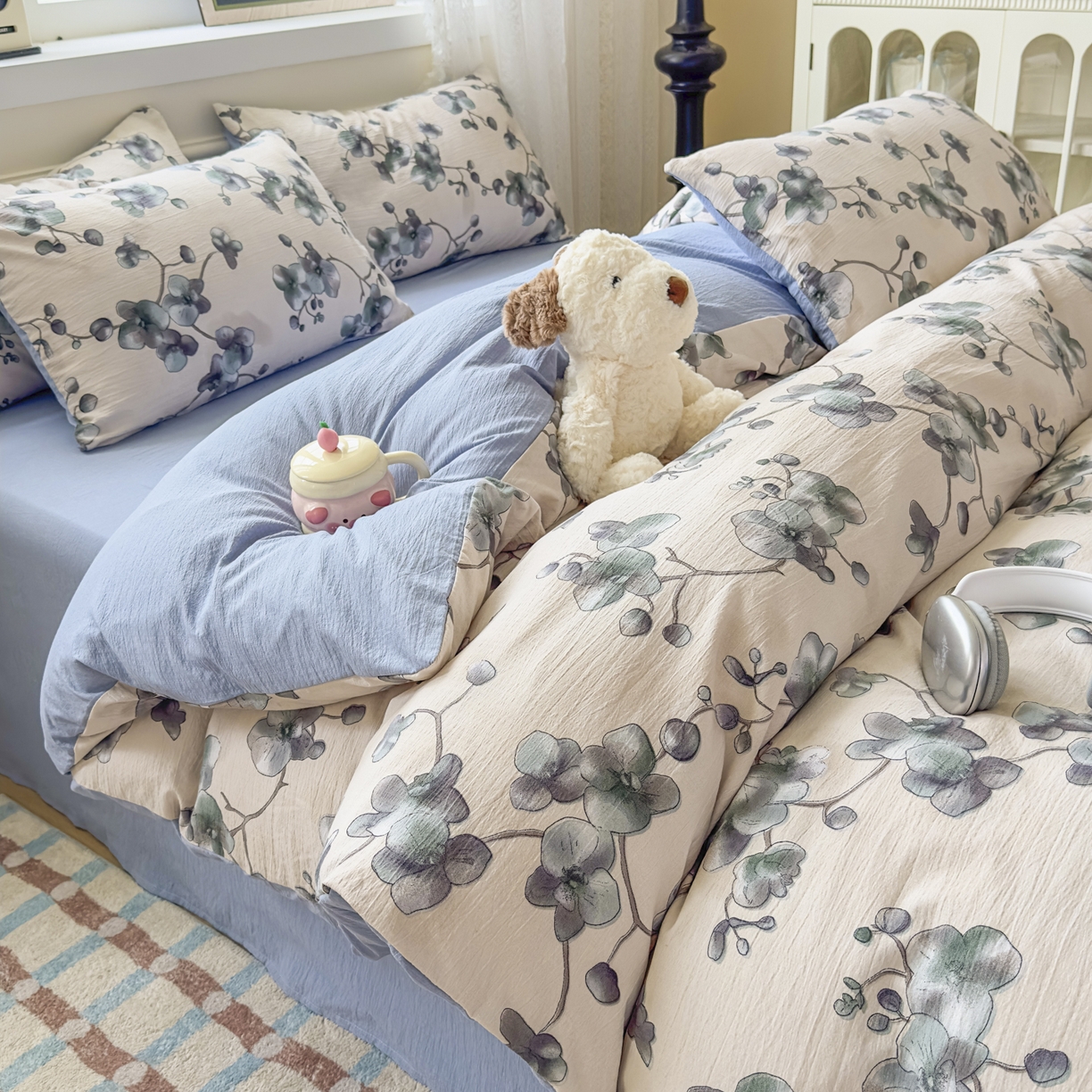 91家纺网 家纺一手货源 找家纺 亨通家纺 2025新款复古原麻双层纱臻至系列四件套 木棉花开