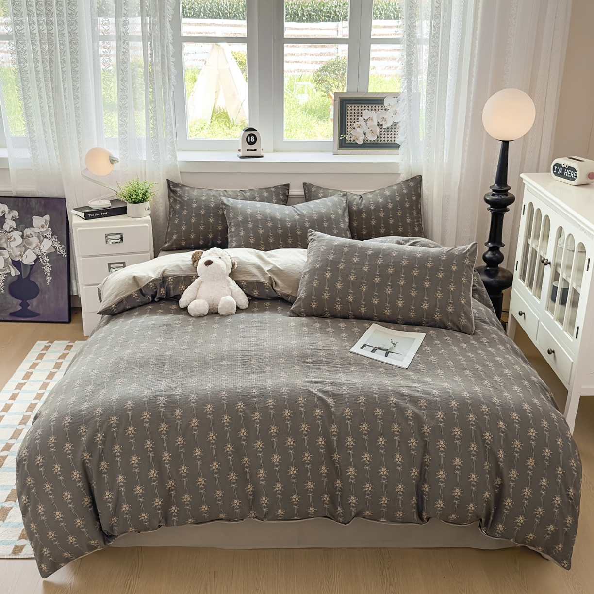 91家纺网 家纺一手货源 找家纺 亨通家纺 2025新款复古原麻双层纱臻至系列四件套 暮花眠曲