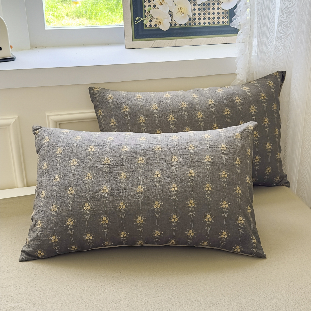 91家纺网 家纺一手货源 找家纺 亨通家纺 2025新款复古原麻双层纱臻至系列四件套 暮花眠曲