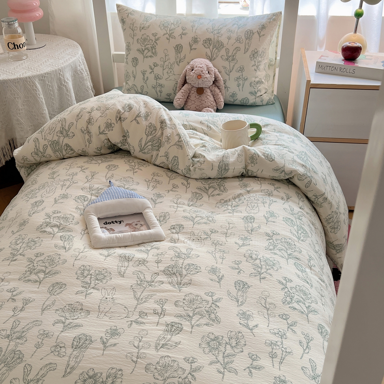 91家纺网 家纺一手货源 找家纺 韩巢家纺 2025新款双层纱学生季床铺单件被套宿舍寝室上下铺三件套 海像森林