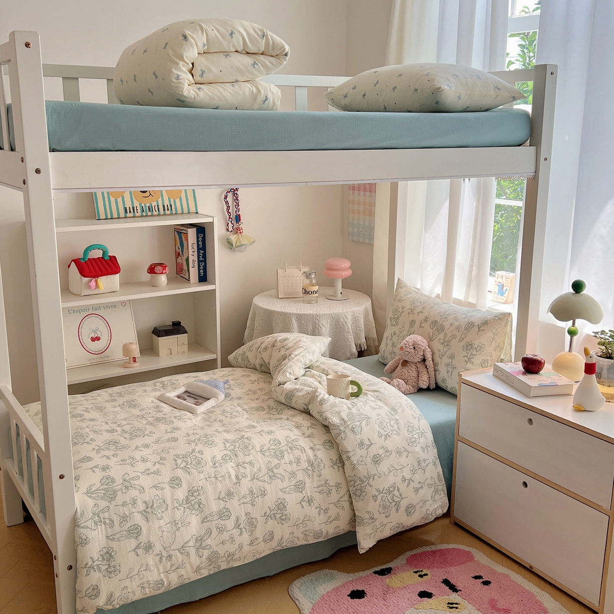 91家纺网 家纺一手货源 找家纺 韩巢家纺 2025新款双层纱学生季床铺单件被套宿舍寝室上下铺三件套 海像森林