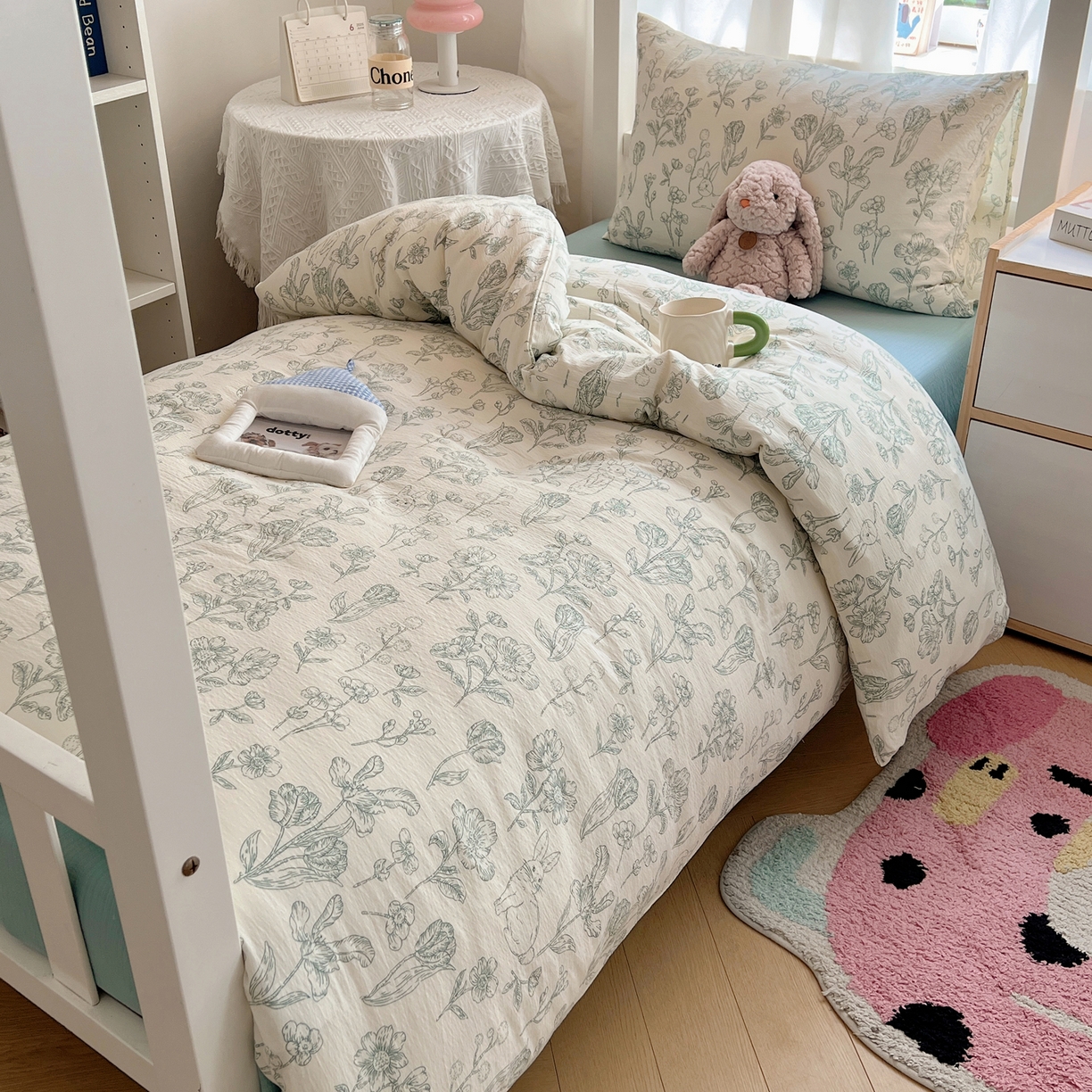 91家纺网 家纺一手货源 找家纺 韩巢家纺 2025新款双层纱学生季床铺单件被套宿舍寝室上下铺三件套 海像森林