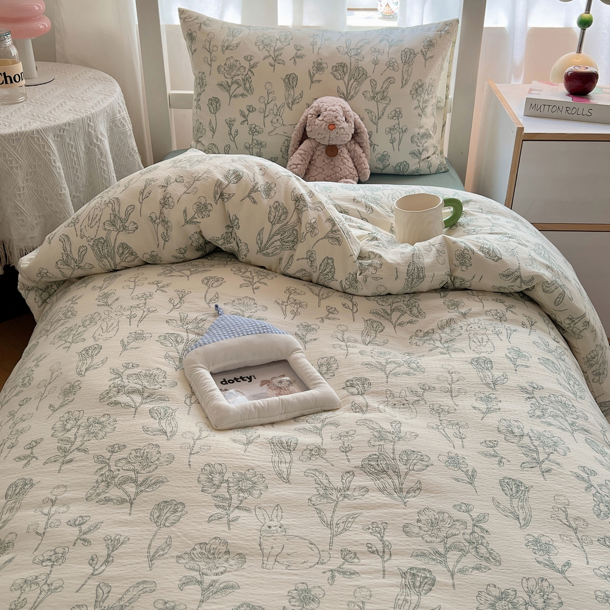 91家纺网 家纺一手货源 找家纺 韩巢家纺 2025新款双层纱学生季床铺单件被套宿舍寝室上下铺三件套 海像森林