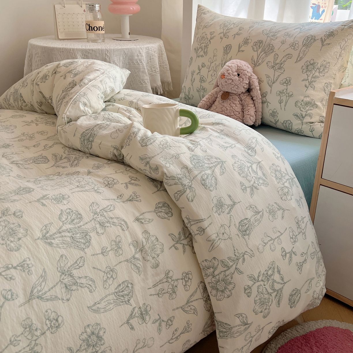 91家纺网 家纺一手货源 找家纺 韩巢家纺 2025新款双层纱学生季床铺单件被套宿舍寝室上下铺三件套 海像森林