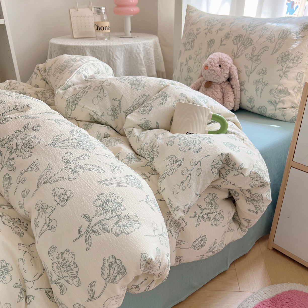 91家纺网 家纺一手货源 找家纺 韩巢家纺 2025新款双层纱学生季床铺单件被套宿舍寝室上下铺三件套 海像森林